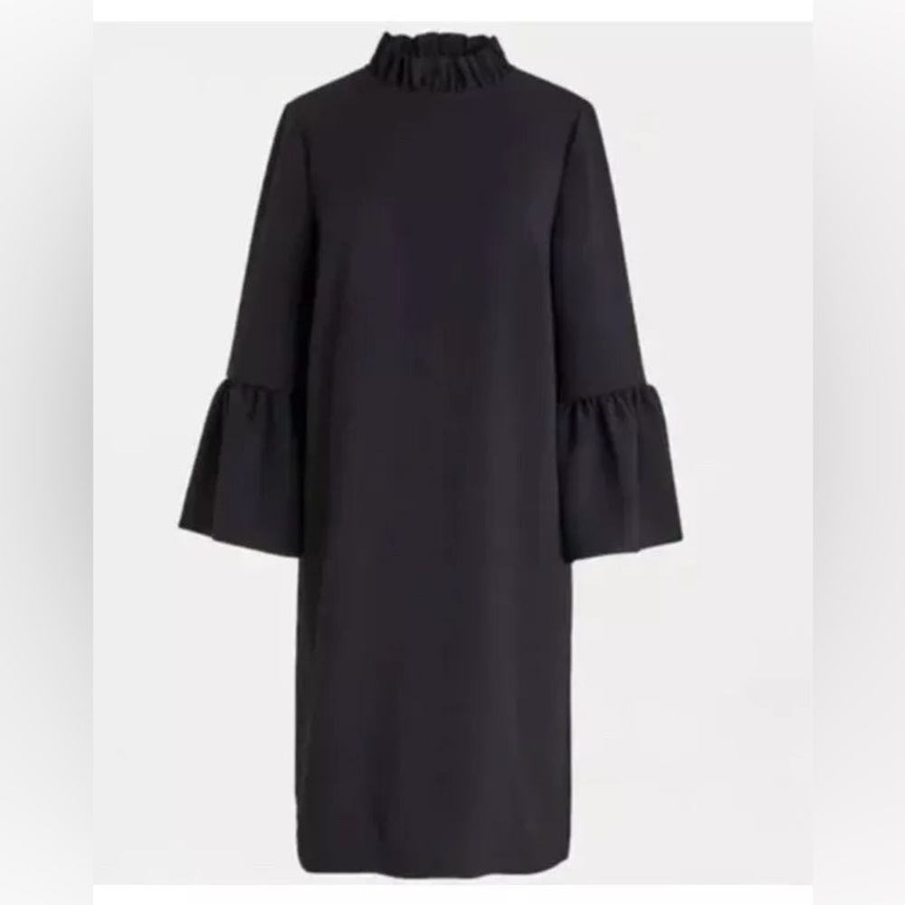 J. Crew Ruffle-neck shift dress in 365 crepe in Black Size 12 AK212